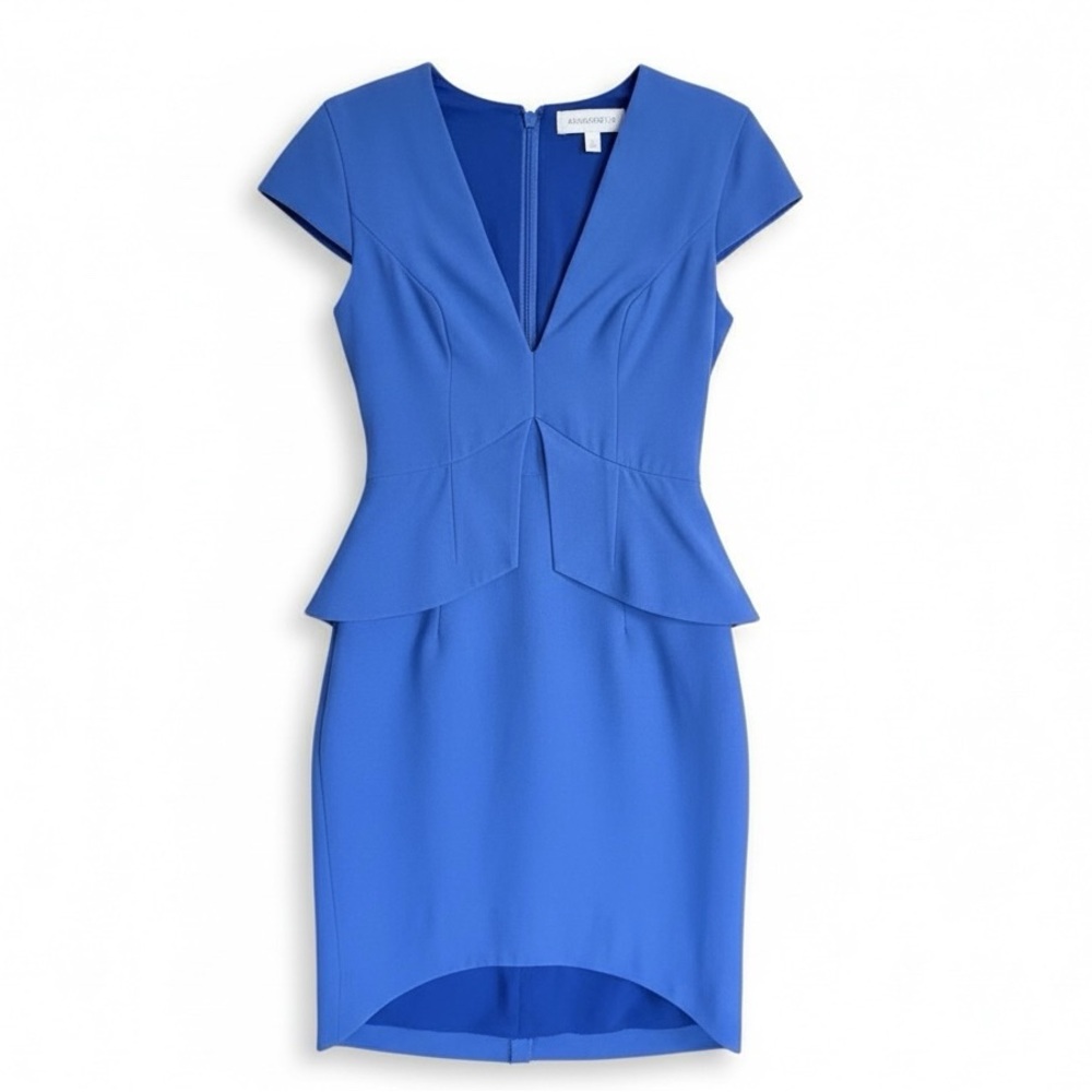 Cobalt Blue Peplum Mini Dress V-Neck Hi-Low Hem XS Finders Keepers